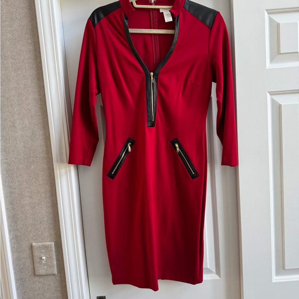 Elegant Red Dress with Black leather Accents size 6